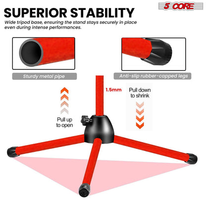 5 Core Tripod Mic Stand Floor 4Pcs Adjustable 18 to 72 Inches Sturdy Boom Arm Holder Microphone Stands Pedestal Para Microfono for Singing - 7DAY'S