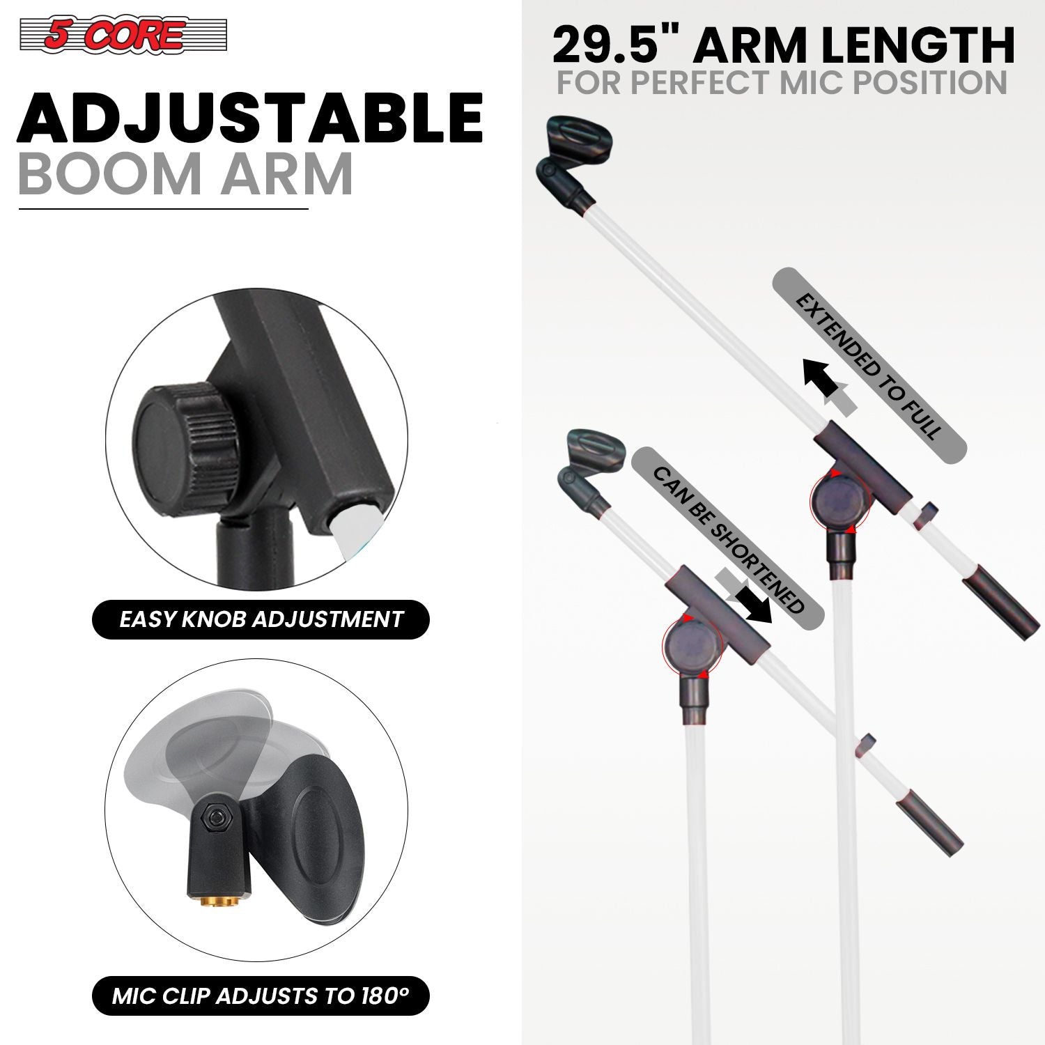 5 Core Tripod Mic Stand Floor 4Pcs Adjustable 18 to 72 Inches Sturdy Boom Arm Holder Microphone Stands Pedestal Para Microfono for Singing - 7DAY'S