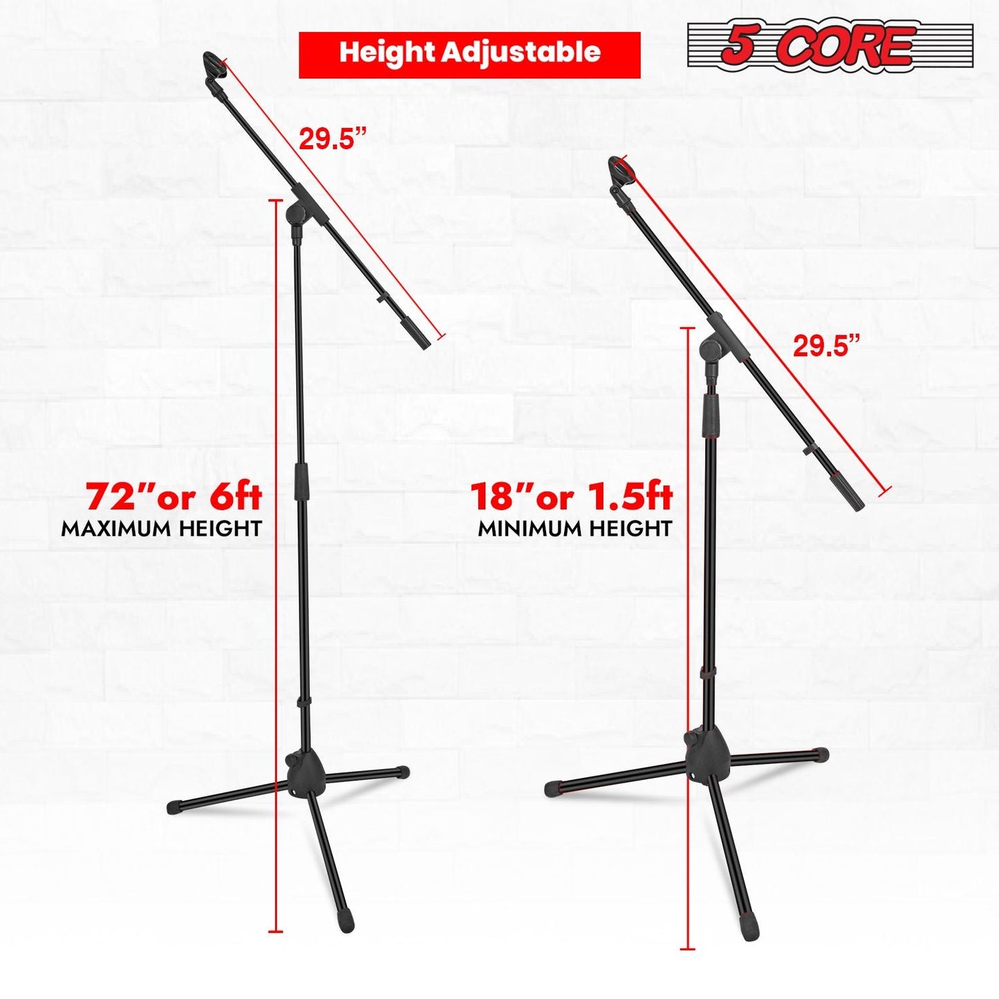 5 Core Tripod Mic Stand Floor 4Pcs Adjustable 18 to 72 Inches Sturdy Boom Arm Holder Microphone Stands Pedestal Para Microfono for Singing - 7DAY'S