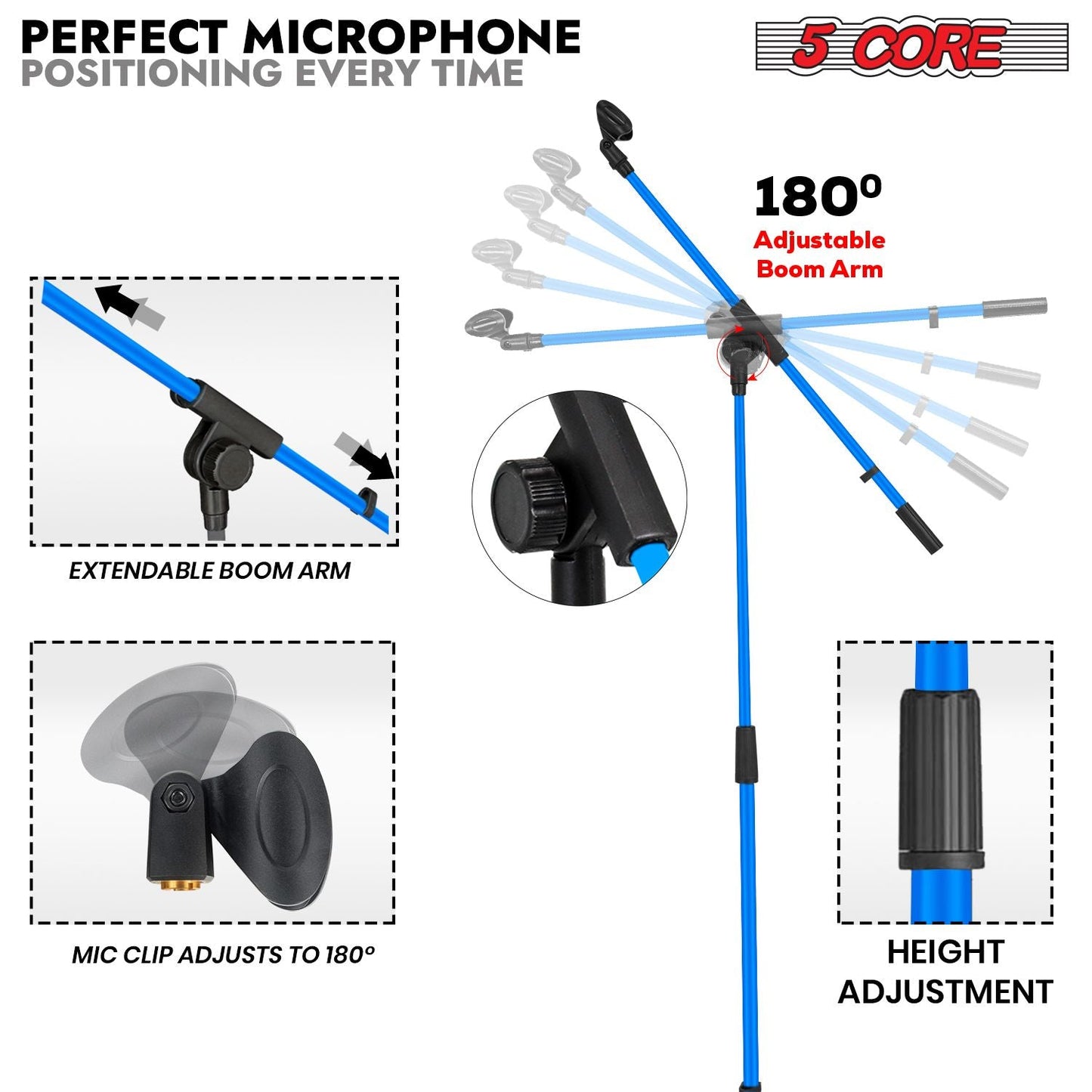 5 Core Tripod Mic Stand Floor 4Pcs Adjustable 18 to 72 Inches Sturdy Boom Arm Holder Microphone Stands Pedestal Para Microfono for Singing - 7DAY'S