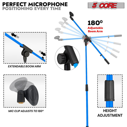 5 Core Tripod Mic Stand Floor 4Pcs Adjustable 18 to 72 Inches Sturdy Boom Arm Holder Microphone Stands Pedestal Para Microfono for Singing - 7DAY'S