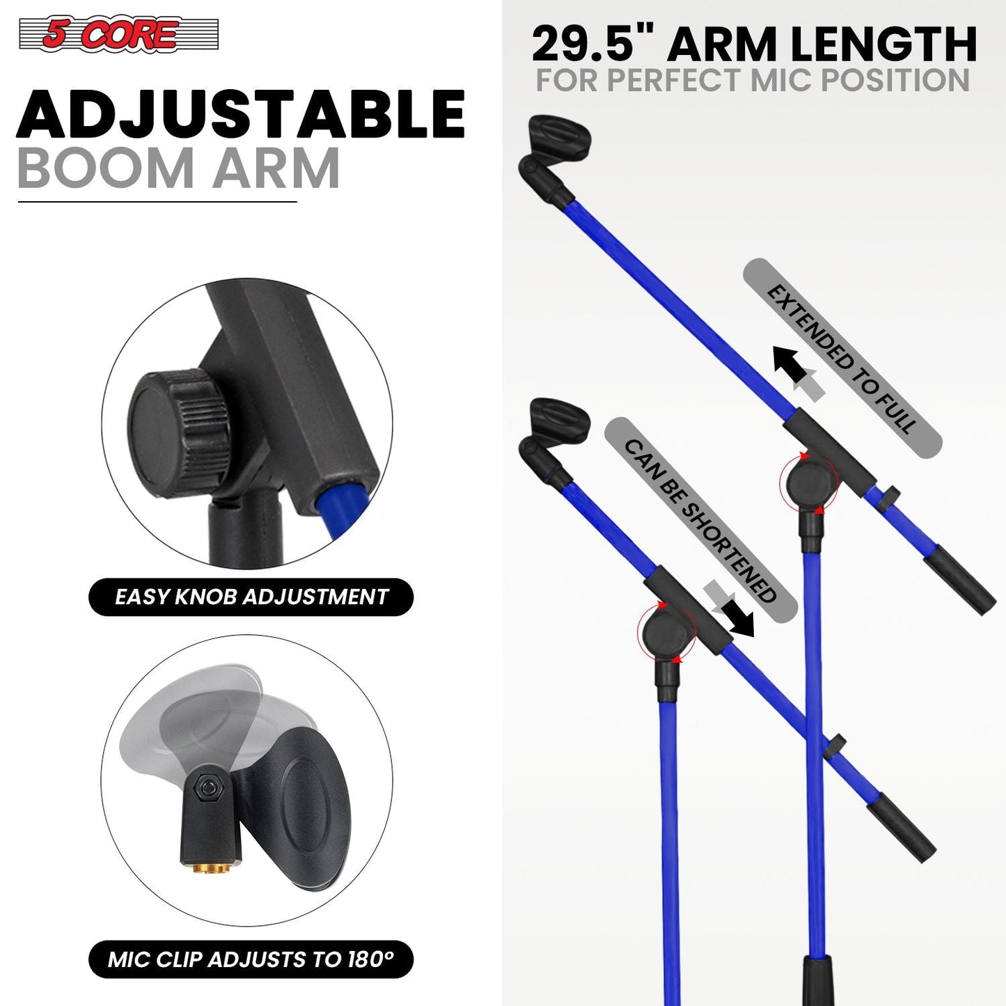 5 Core Tripod Mic Stand Floor 4Pcs Adjustable 18 to 72 Inches Sturdy Boom Arm Holder Microphone Stands Pedestal Para Microfono for Singing - 7DAY'S