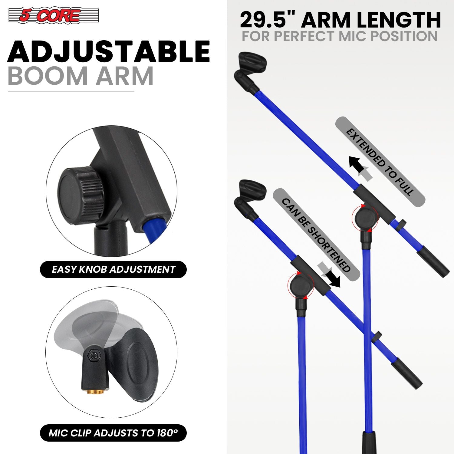 5 Core Tripod Mic Stand Floor 4Pcs Adjustable 18 to 72 Inches Sturdy Boom Arm Holder Microphone Stands Pedestal Para Microfono for Singing - 7DAY'S
