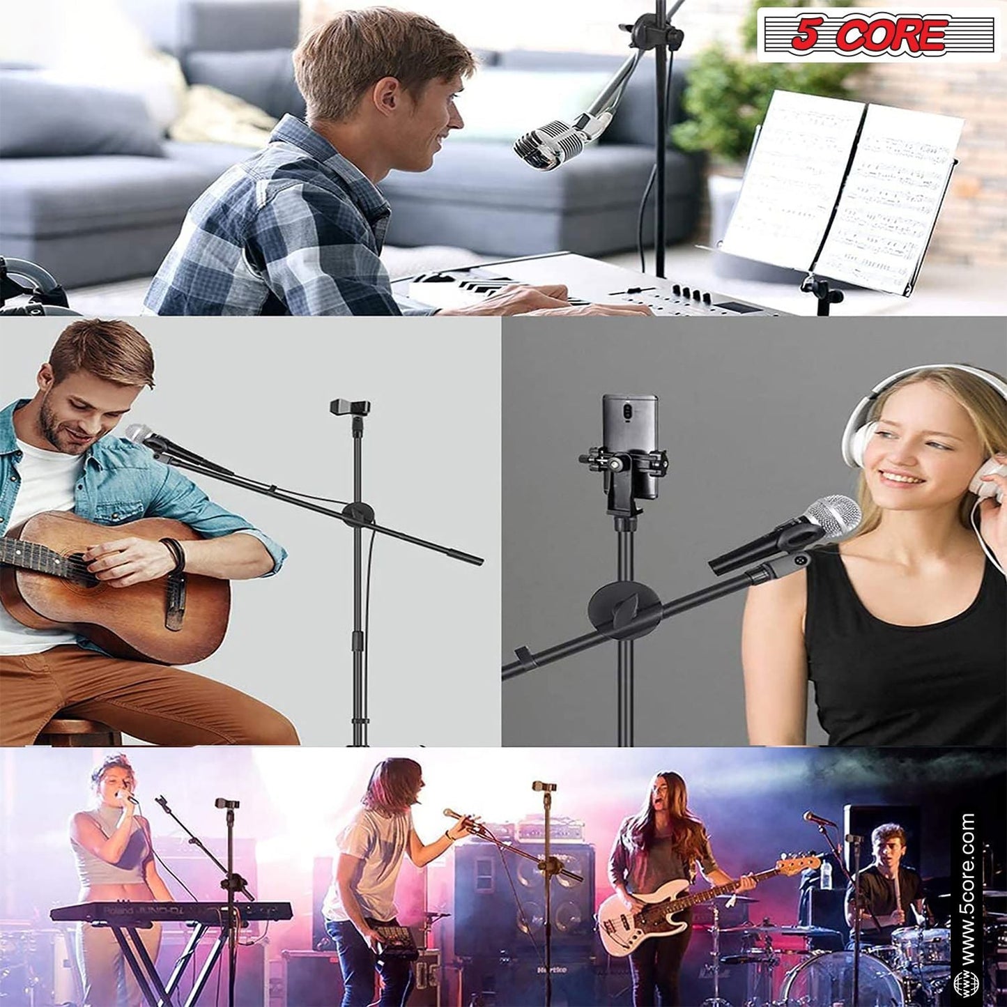 5 Core Tripod Mic Stand Floor Adjustable 31 to 76 Inches Boom Arm Holder Microphone Stands 360 Degree Rotating + Dual Mic - MS DBL - 7DAY'S