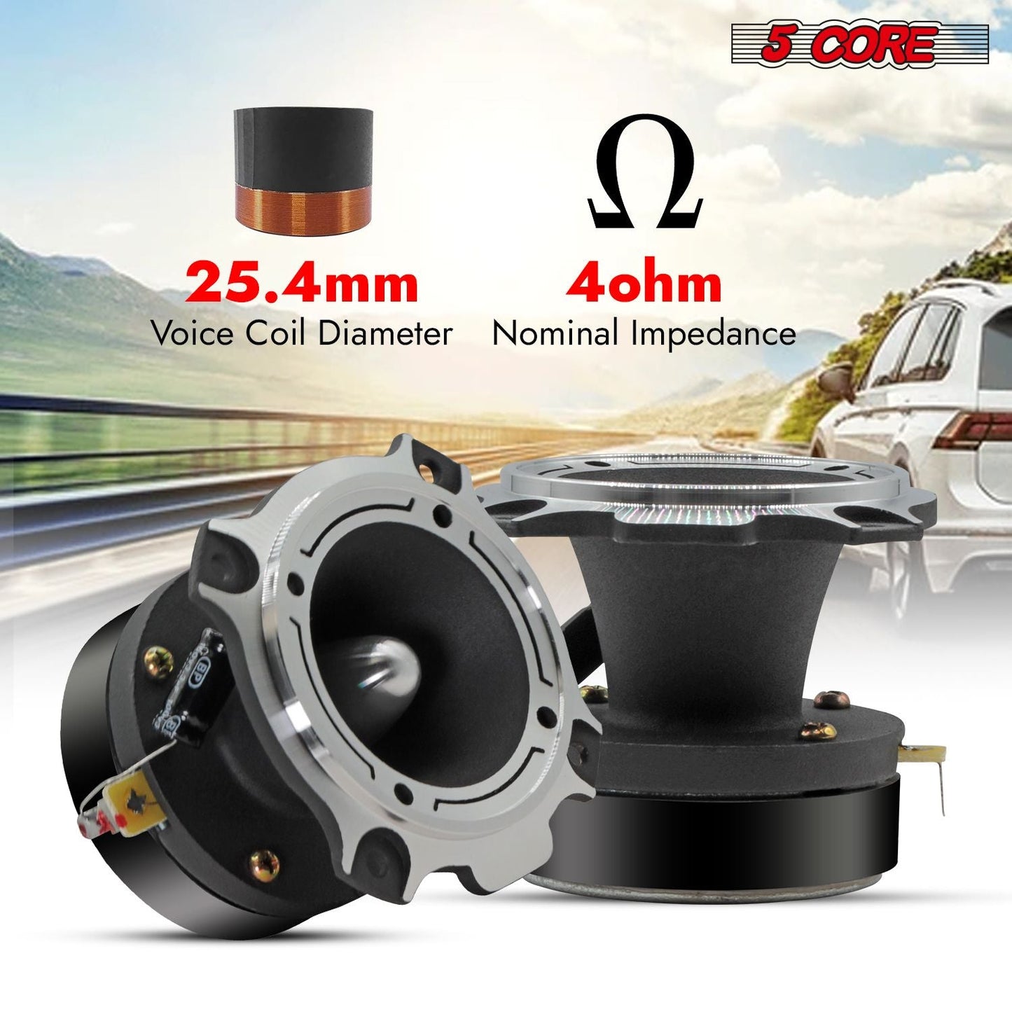 5 Core Tweeters Speakers Car Audio Pair 600W Combined Peak 4 Ohm 3.5 Inch Aluminum Super Bullet Tuiters Para Sonido Para Carro - TW BLT 180 CH PAIR - 7DAY'S