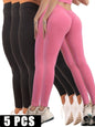 5 Pack Women's Solid Color Hip - raising High - waisted V - back Waist Seamed Yoga Fitness Tights, Women - Butt Lift High Waisted Tummy Control Yoga Pants - Workout Running Leggings - 7DAY'S