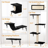 5 Pcs Wall Mounted Cat Climber Set; Floating Cat Shelves and Perches; Cat Activity Tree with Scratching Posts; Modern Cat Furniture - 7DAY'S