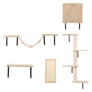 5 Pcs Wall Mounted Cat Climber Set; Floating Cat Shelves and Perches; Cat Activity Tree with Scratching Posts; Modern Cat Furniture - 7DAY'S