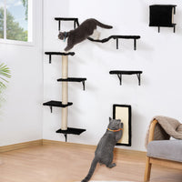 5 Pcs Wall Mounted Cat Climber Set; Floating Cat Shelves and Perches; Cat Activity Tree with Scratching Posts; Modern Cat Furniture - 7DAY'S