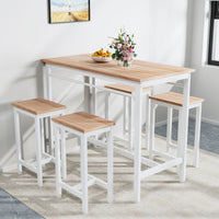 5 - piece modern kitchen table with four bar stools Bar table set 5PC,metal frame and MDF, white oak,47.5'' L x 23.7'' W x 35.5'' H. - 7DAY'S