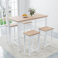 5 - piece modern kitchen table with four bar stools Bar table set 5PC,metal frame and MDF, white oak,47.5'' L x 23.7'' W x 35.5'' H. - 7DAY'S