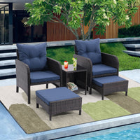 5 Piece Outdoor Patio Furniture Set,All Weather PE Rattan Conversation Chairs with Armrest and Removable Cushions,Ottomans and Storage Coffee Table for Poolside Garden Balcony Deck - 7DAY'S