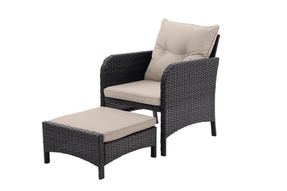 5 Piece Outdoor Patio Furniture Set,All Weather PE Rattan Conversation Chairs with Armrest and Removable Cushions,Ottomans and Storage Coffee Table for Poolside Garden Balcony Deck - 7DAY'S