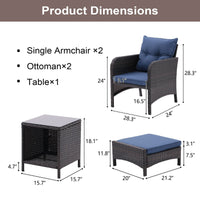 5 Piece Outdoor Patio Furniture Set,All Weather PE Rattan Conversation Chairs with Armrest and Removable Cushions,Ottomans and Storage Coffee Table for Poolside Garden Balcony Deck - 7DAY'S