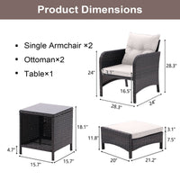 5 Piece Outdoor Patio Furniture Set,All Weather PE Rattan Conversation Chairs with Armrest and Removable Cushions,Ottomans and Storage Coffee Table for Poolside Garden Balcony Deck - 7DAY'S