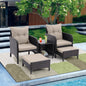 5 Piece Outdoor Patio Furniture Set,All Weather PE Rattan Conversation Chairs with Armrest and Removable Cushions,Ottomans and Storage Coffee Table for Poolside Garden Balcony Deck - 7DAY'S