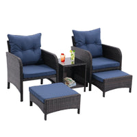5 Piece Outdoor Patio Furniture Set,All Weather PE Rattan Conversation Chairs with Armrest and Removable Cushions,Ottomans and Storage Coffee Table for Poolside Garden Balcony Deck - 7DAY'S