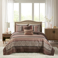 5 Piece Reversible Jacquard Bedspread Set Red King - 7DAY'S