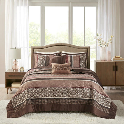 5 Piece Reversible Jacquard Bedspread Set Red King - 7DAY'S