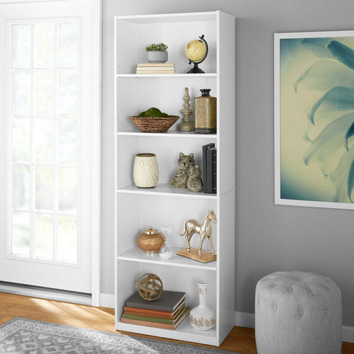 5 - Shelf Bookcase with Adjustable Shelves, White - 7DAY'S