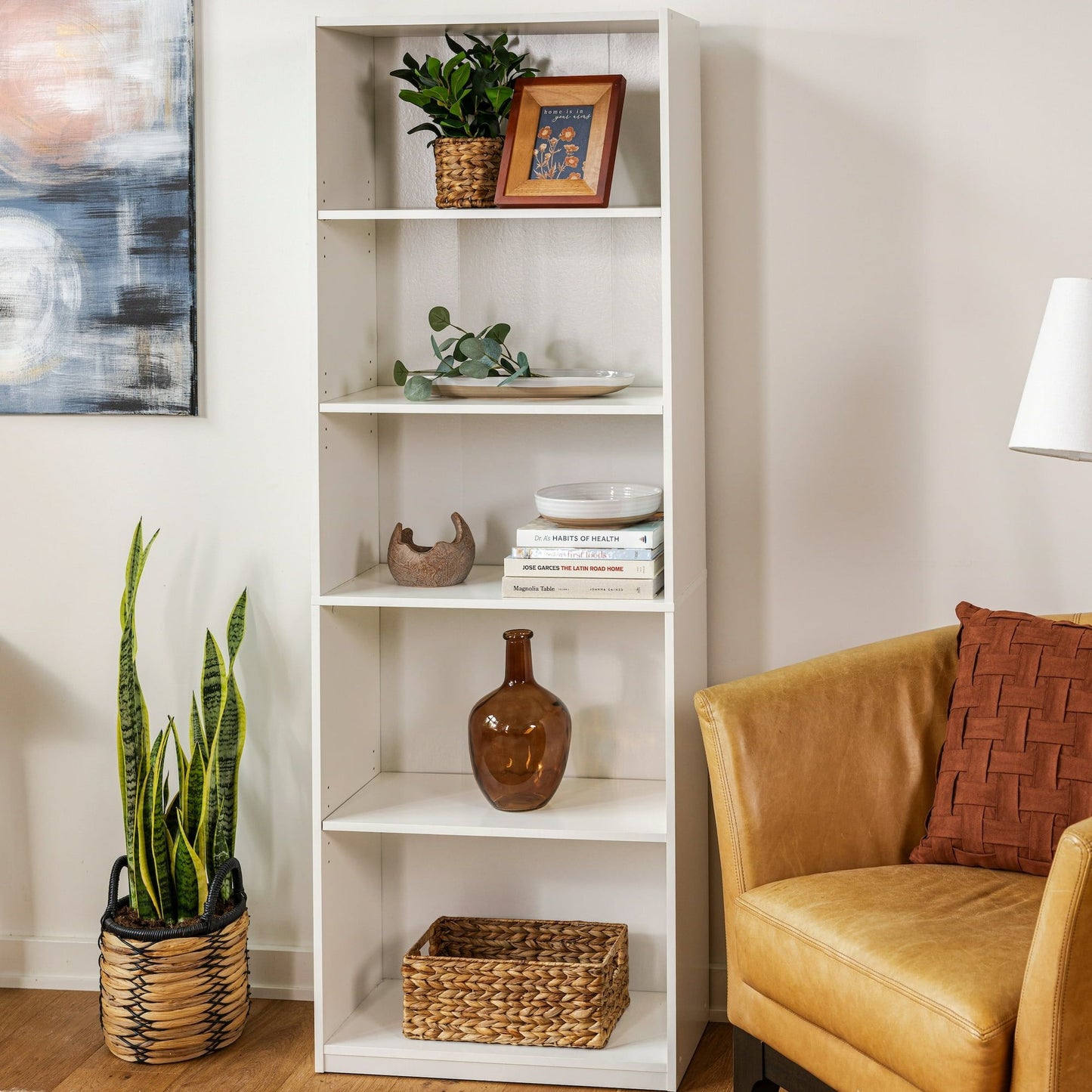 5 - Shelf Bookcase with Adjustable Shelves, White - 7DAY'S