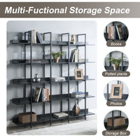 5 Tier Bookcase Home Office Open Bookshelf, Vintage Industrial Style Shelf with Metal Frame, MDF Board - 7DAY'S