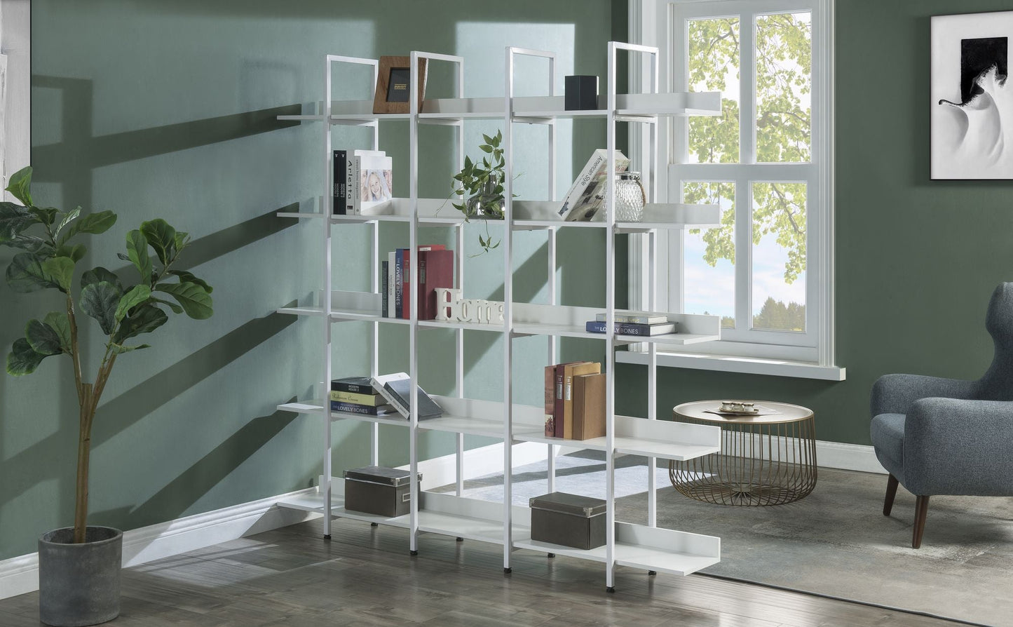 5 Tier Bookcase Home Office Open Bookshelf, Vintage Industrial Style Shelf with Metal Frame, MDF Board - 7DAY'S