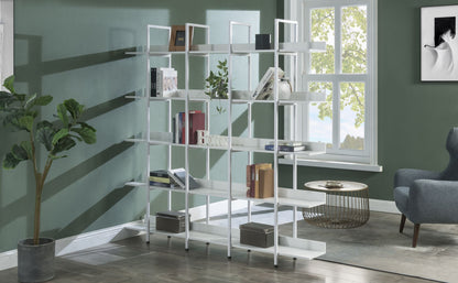 5 Tier Bookcase Home Office Open Bookshelf, Vintage Industrial Style Shelf with Metal Frame, MDF Board - 7DAY'S