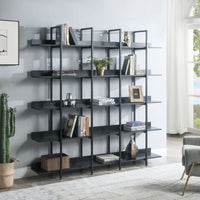 5 Tier Bookcase Home Office Open Bookshelf, Vintage Industrial Style Shelf with Metal Frame, MDF Board - 7DAY'S