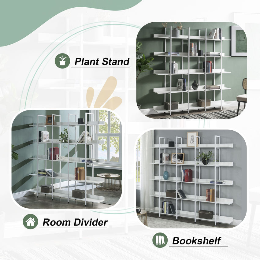 5 Tier Bookcase Home Office Open Bookshelf, Vintage Industrial Style Shelf with Metal Frame, MDF Board - 7DAY'S