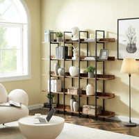 5 Tier Bookcase Home Office Open Bookshelf, Vintage Industrial Style Shelf with Metal Frame, MDF Board - 7DAY'S