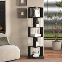5 tier Rotating Bookshelf, Floor Rack Simple Bookcase with Acrylic plate Student Multi - Function Creative Bookshelf for Living Room with anti - toppling base - 7DAY'S