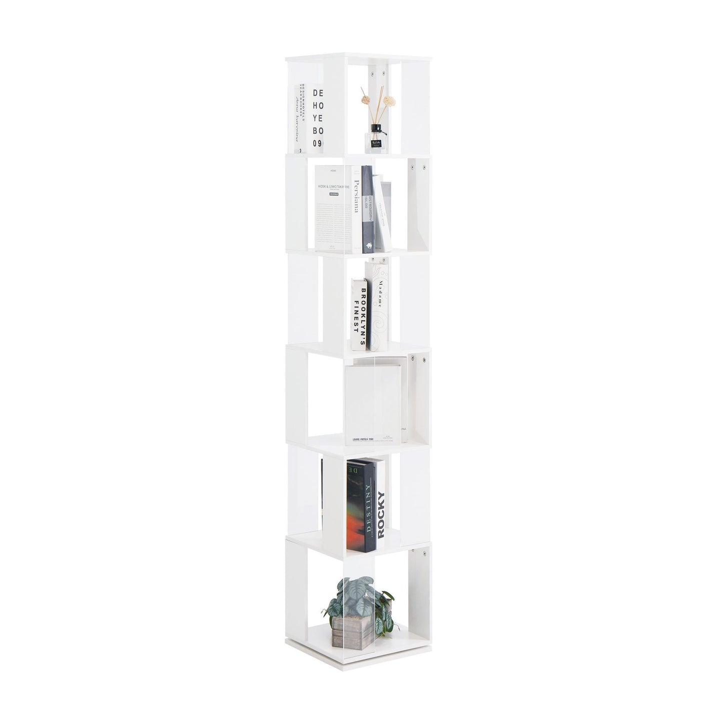 5 tier Rotating Bookshelf, Floor Rack Simple Bookcase with Acrylic plate Student Multi - Function Creative Bookshelf for Living Room with anti - toppling base - 7DAY'S