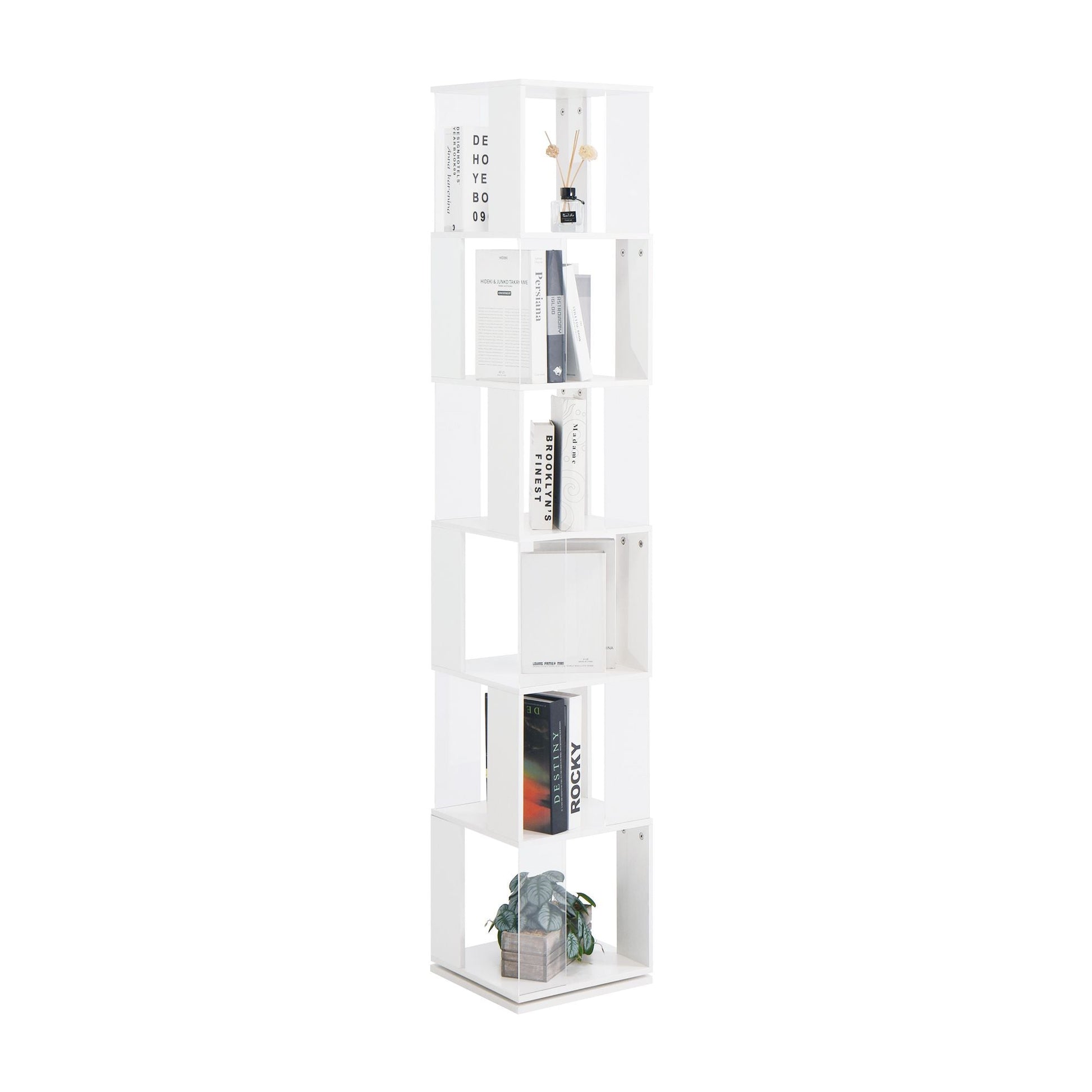 5 tier Rotating Bookshelf, Floor Rack Simple Bookcase with Acrylic plate Student Multi - Function Creative Bookshelf for Living Room with anti - toppling base - 7DAY'S
