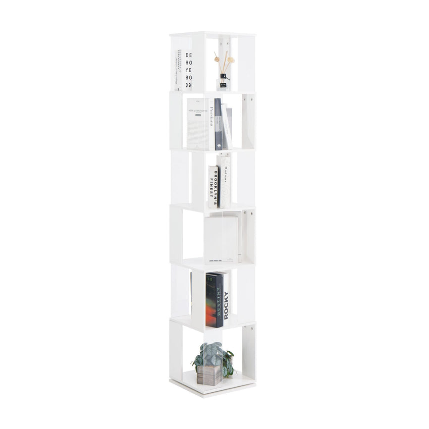 5 tier Rotating Bookshelf, Floor Rack Simple Bookcase with Acrylic plate Student Multi - Function Creative Bookshelf for Living Room with anti - toppling base - 7DAY'S