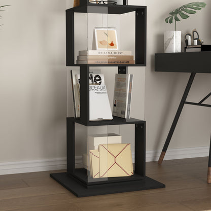 5 tier Rotating Bookshelf, Floor Rack Simple Bookcase with Acrylic plate Student Multi - Function Creative Bookshelf for Living Room with anti - toppling base - 7DAY'S