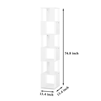 5 tier Rotating Bookshelf, Floor Rack Simple Bookcase with Acrylic plate Student Multi - Function Creative Bookshelf for Living Room with anti - toppling base - 7DAY'S