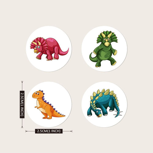 500pcs/roll Round Dinosaur Stickers for Kids Teacher Reward Stickers School Supplies Animal Incentive Roll Sticker - 7DAY'S