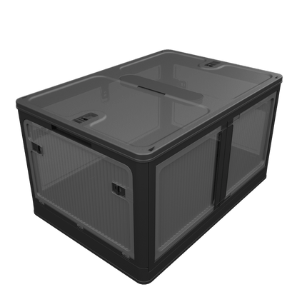 506QT 4 - Pack Transparent Stackable Storage Bins with 5 Doors to Open with Wheels, Folding Plastic Craft Containers Large Closet Organizers Box for Bedrooms Living Rooms Study Kids' Toys, Black - 7DAY'S