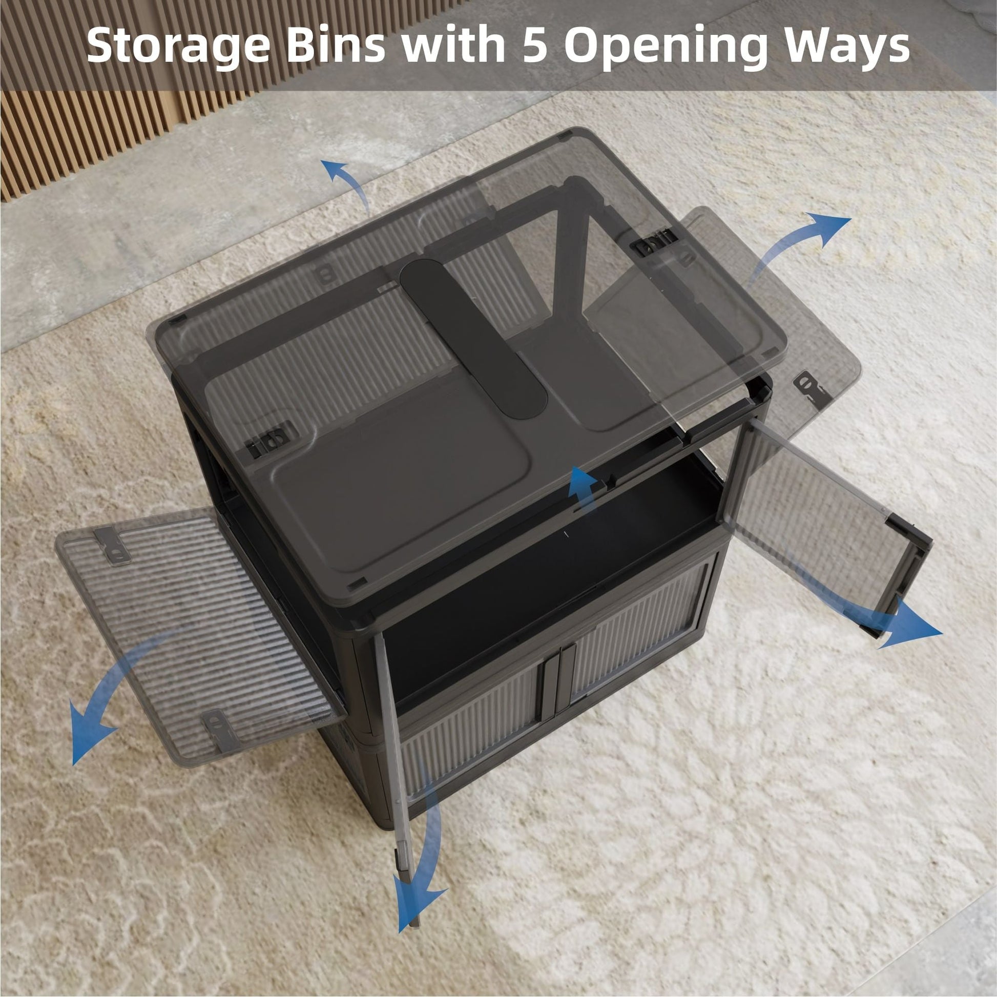 506QT 4 - Pack Transparent Stackable Storage Bins with 5 Doors to Open with Wheels, Folding Plastic Craft Containers Large Closet Organizers Box for Bedrooms Living Rooms Study Kids' Toys, Black - 7DAY'S