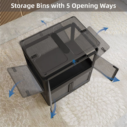 506QT 4 - Pack Transparent Stackable Storage Bins with 5 Doors to Open with Wheels, Folding Plastic Craft Containers Large Closet Organizers Box for Bedrooms Living Rooms Study Kids' Toys, Black - 7DAY'S
