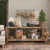 Deco 79 Gold Metal Tibetan Inspired Decorative Giant XL Cow Bells with Jute Hanging Rope, Set of 3 10",8",6"H - Cylindrical