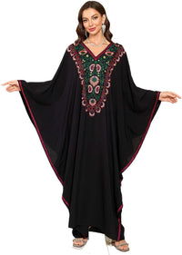 RanRui Women's Embroidered Kaftan Dresses Beach Blouse Cotton Gold Embroidery Holiday Robe Plus Size Caftans Kaftan Dress