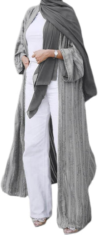 Womens Muslim Kimono Abaya Solid Striped Retro Ethnic Cardigan Robe Dubai Middle Eastern Saudi Arabia Eid Clothes
