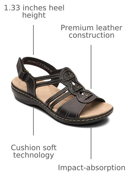 Clarks womens Leisa Janna Sandal, Black Leather, 6 USClarks womens Leisa Janna Sandal, Black Leather, 6 US