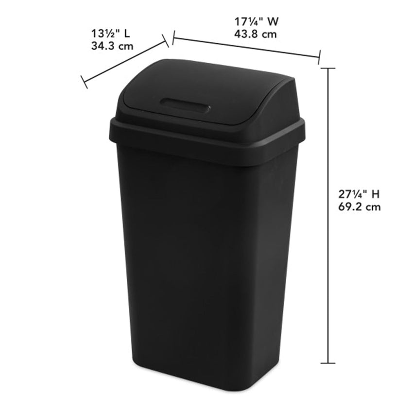Sterilite 4-Pack Swing Top Wastebasket, Sleek Square Profile Trash Can, 13 Gallon, Black - Modern Garbage Bin for Kitchen, Bathroom, Garage and Workspace, Fits 13 Gal Liners
