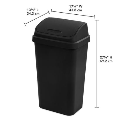 Sterilite 8-Pack Swing Top Wastebasket, Sleek Square Profile Trash Can, 13 Gallon, Black - Modern Garbage Bin for Kitchen, Bathroom, Garage and Workspace, Fits 13 Gal Liners