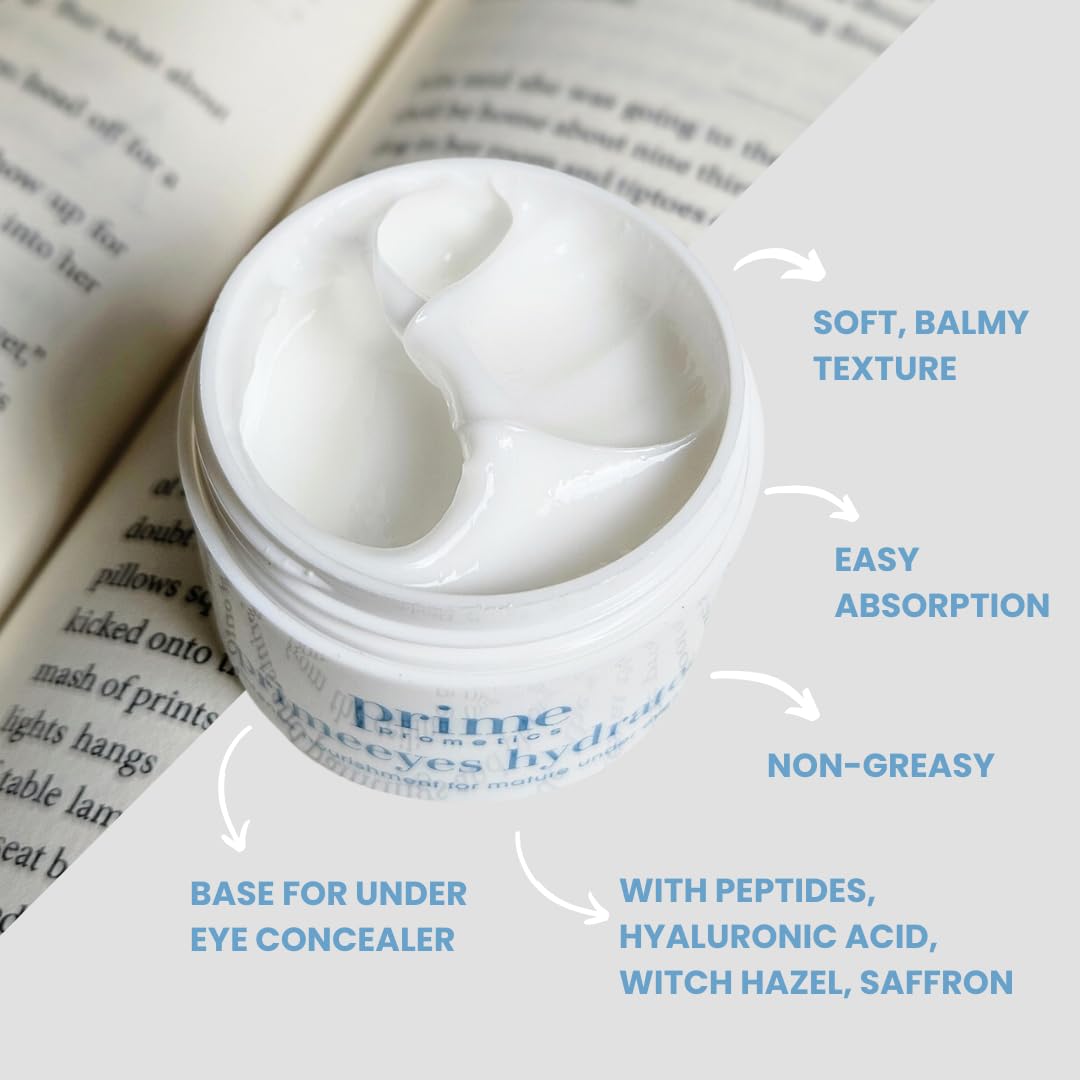 PRIME PROMETICS PrimeEyes Hydrate Under Eye Cream for Mature Women – Hydrating Eye Cream for Dark Circles and Wrinkle Repair – Soft, Glowing & Healthy Under Eyes