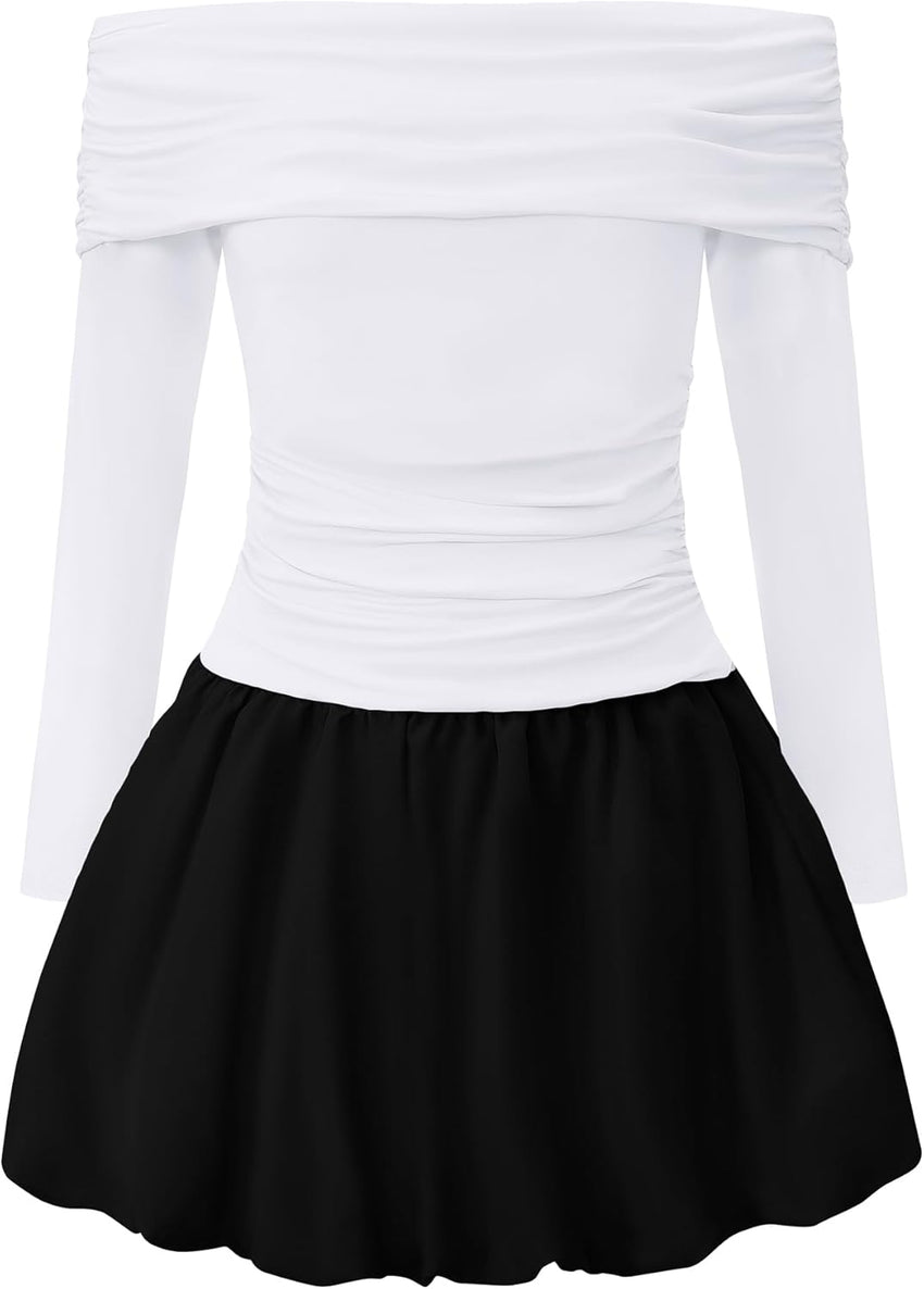 EXARUS Girls Dress Off The Shoulder Bodycon/Bubble Long Sleeve Teen Ruched Homecoming Dance Party Prom Tween Dresses