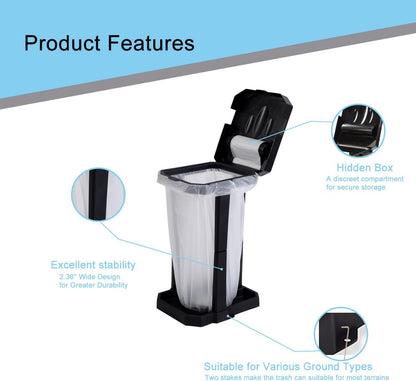 Collapsible Trash Can with Reinforced Legs & 20 Bags – Portable Garbage Bin for Camping, RV, Picnics, Indoor/Outdoor Use, Easy Assembly, Compact Storage, Includes Ground Pegs for Stability